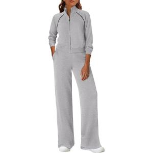 PRETTYGARDEN Womens 2 Piece Outfits Sweatsuits 2026 Fall Full Zip Sweatshirts Workout Pants Matching Lounge Sets Tracksuits(Grey)