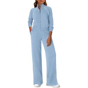 PRETTYGARDEN Womens 2 Piece Outfits Sweatsuits 2026 Fall Full Zip Sweatshirts Workout Pants Matching Lounge Sets Tracksuits(Light Blue)