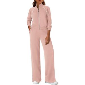 PRETTYGARDEN Womens 2 Piece Outfits Sweatsuits 2026 Fall Full Zip Sweatshirts Workout Pants Matching Lounge Sets Tracksuits(Light Pink)