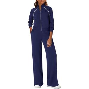 PRETTYGARDEN Womens 2 Piece Outfits Sweatsuits 2026 Fall Full Zip Sweatshirts Workout Pants Matching Lounge Sets Tracksuits(Navy Blue)
