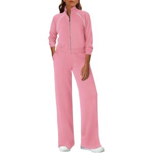 PRETTYGARDEN Womens 2 Piece Outfits Sweatsuits 2026 Fall Full Zip Sweatshirts Workout Pants Matching Lounge Sets Tracksuits(Pink)