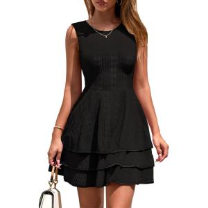 PRETTYGARDEN Women’s 2026 Summer Sundresses Casual Elegant Sleeveless Flowy Tiered Ruffle A Line Mini Graduation Party Dress(Black)