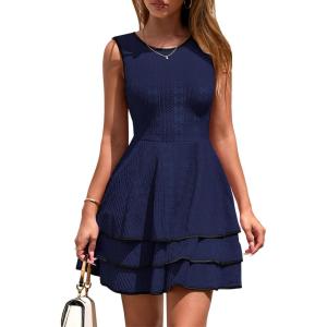 PRETTYGARDEN Women’s 2026 Summer Sundresses Casual Elegant Sleeveless Flowy Tiered Ruffle A Line Mini Graduation Party Dress(Navy)