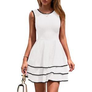 PRETTYGARDEN Women’s 2026 Summer Sundresses Casual Elegant Sleeveless Flowy Tiered Ruffle A Line Mini Graduation Party Dress(White)