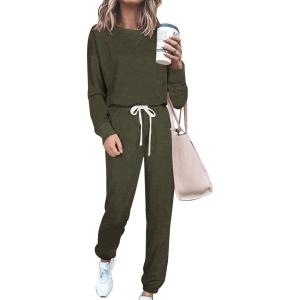 PRETTYGARDEN Women’s Two Piece Loungewear Fall Casual Long Sleeve Tops Jogger Pants Pajama Sets Matching Outfits Clothing(Solid Army Green)