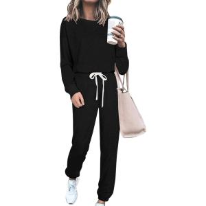 PRETTYGARDEN Women’s Two Piece Loungewear Fall Casual Long Sleeve Tops Jogger Pants Pajama Sets Matching Outfits Clothing(Solid Black)