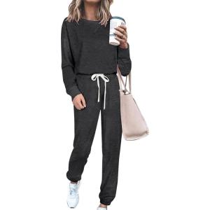 PRETTYGARDEN Women’s Two Piece Loungewear Fall Casual Long Sleeve Tops Jogger Pants Pajama Sets Matching Outfits Clothing(Solid Dark Grey)