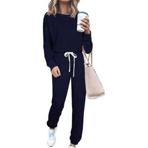 PRETTYGARDEN Women’s Two Piece Loungewear Fall Casual Long Sleeve Tops Jogger Pants Pajama Sets Matching Outfits Clothing(Solid Navy)