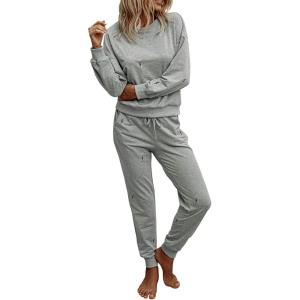 PRETTYGARDEN Women’s Two Piece Loungewear Fall Casual Long Sleeve Tops Jogger Pants Pajama Sets Matching Outfits Clothing(Solid-grey)