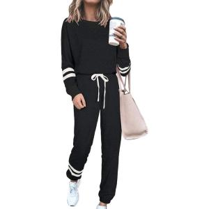 PRETTYGARDEN Women’s Two Piece Loungewear Fall Casual Long Sleeve Tops Jogger Pants Pajama Sets Matching Outfits Clothing(Striped Black)
