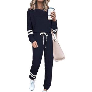 PRETTYGARDEN Women’s Two Piece Loungewear Fall Casual Long Sleeve Tops Jogger Pants Pajama Sets Matching Outfits Clothing(Striped Navy)