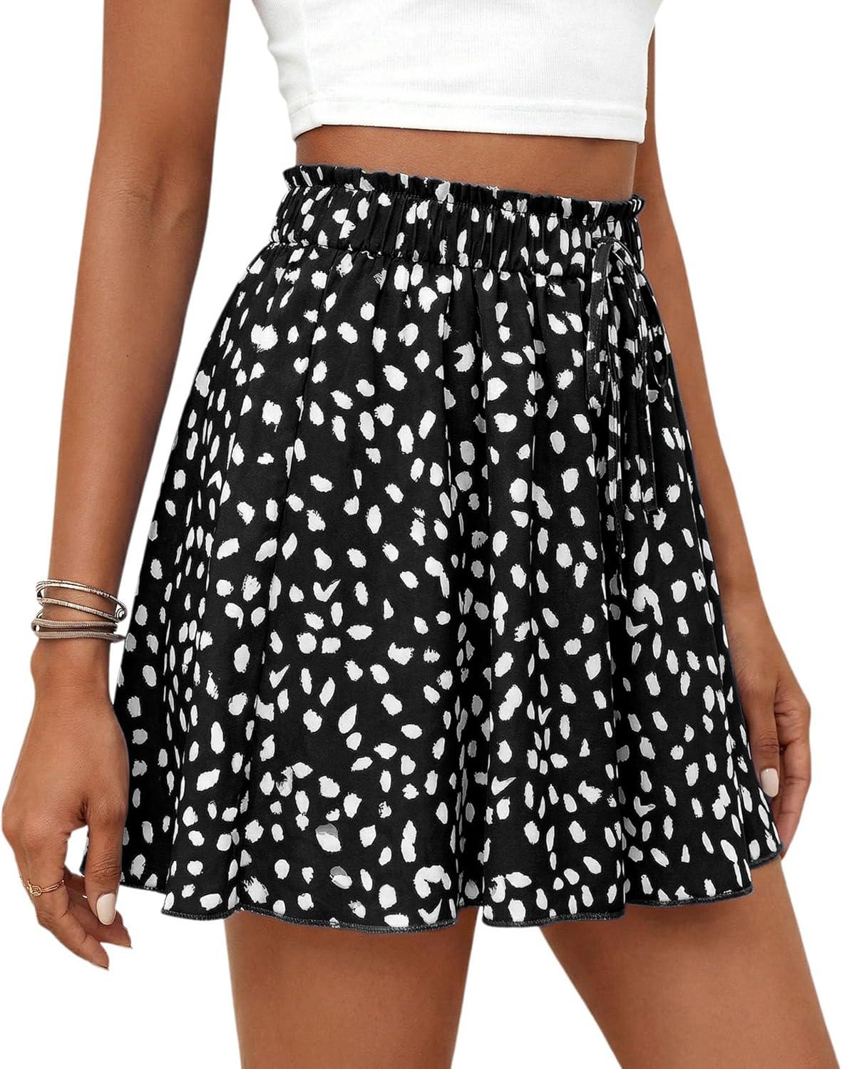 imagePRETTYGARDEN Womens Flowy Shorts Summer Fashion 2026 Beach Vacation Clothes Casual High Waist Wide Leg Ruffle ShortsPrint Black White