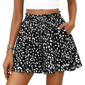 PRETTYGARDEN Women’s Flowy Shorts Summer Fashion 2026 Beach Vacation Clothes Casual High Waist Wide Leg Ruffle Shorts(Print Black White)
