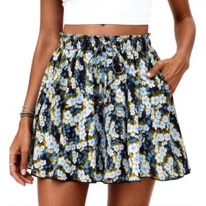 PRETTYGARDEN Women’s Flowy Shorts Summer Fashion 2026 Beach Vacation Clothes Casual High Waist Wide Leg Ruffle Shorts(Print Blue Yellow)