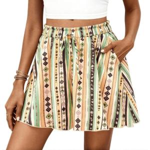 PRETTYGARDEN Women’s Flowy Shorts Summer Fashion 2026 Beach Vacation Clothes Casual High Waist Wide Leg Ruffle Shorts(Print Green Yellow)