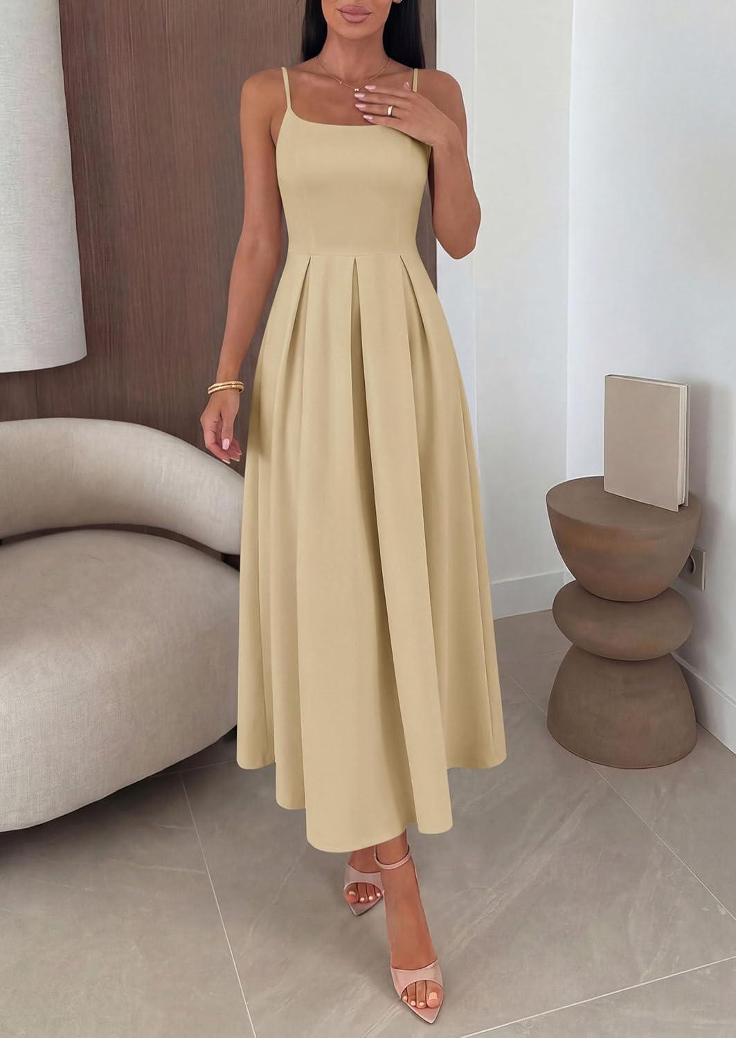 imagePRETTYGARDEN Cocktail Dresses for Women 2026 Spring Elegant Ruffle A Line Long Flowy Summer Formal Wedding Guest Maxi DressLight Khaki