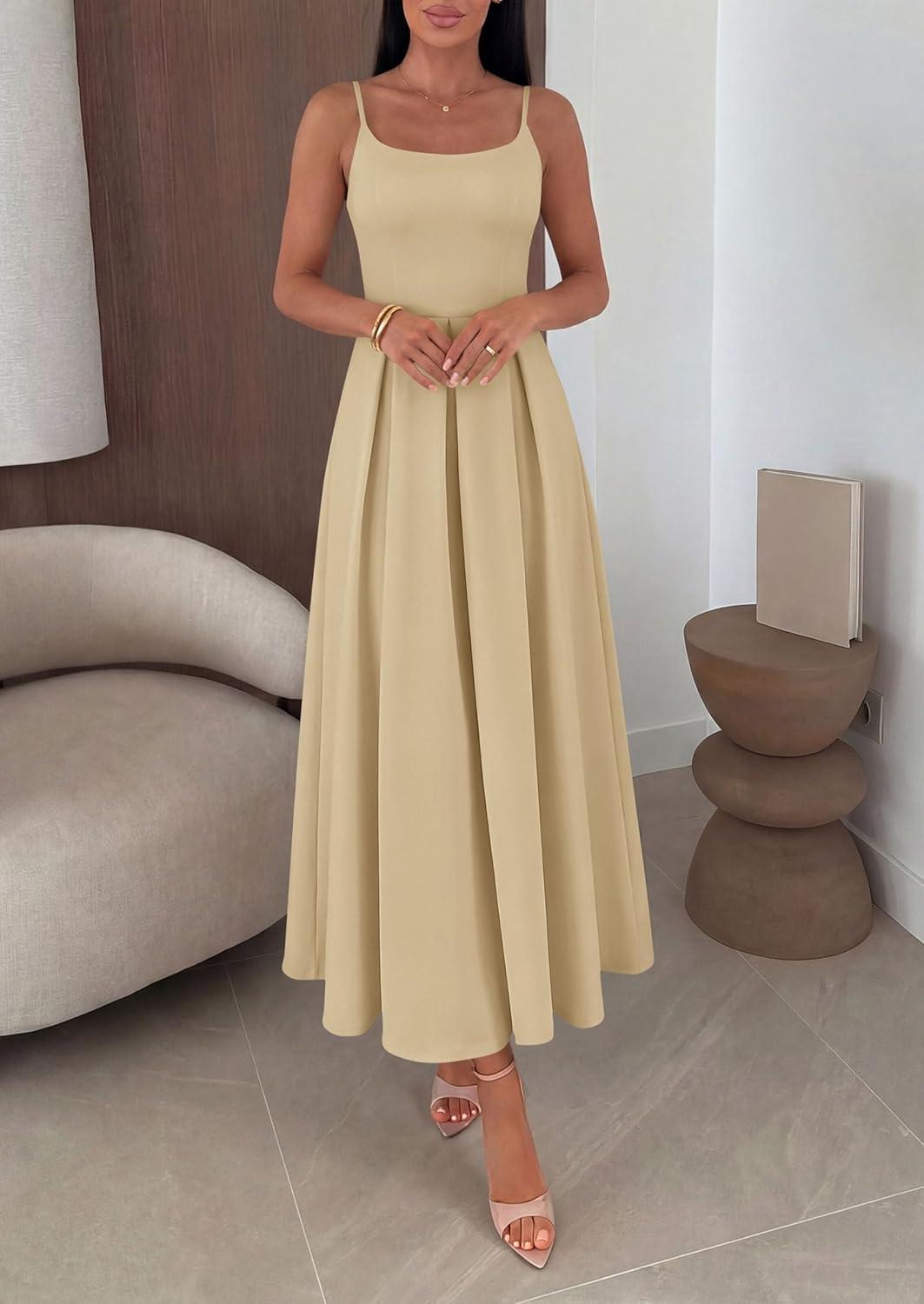 imagePRETTYGARDEN Cocktail Dresses for Women 2026 Spring Elegant Ruffle A Line Long Flowy Summer Formal Wedding Guest Maxi DressLight Khaki
