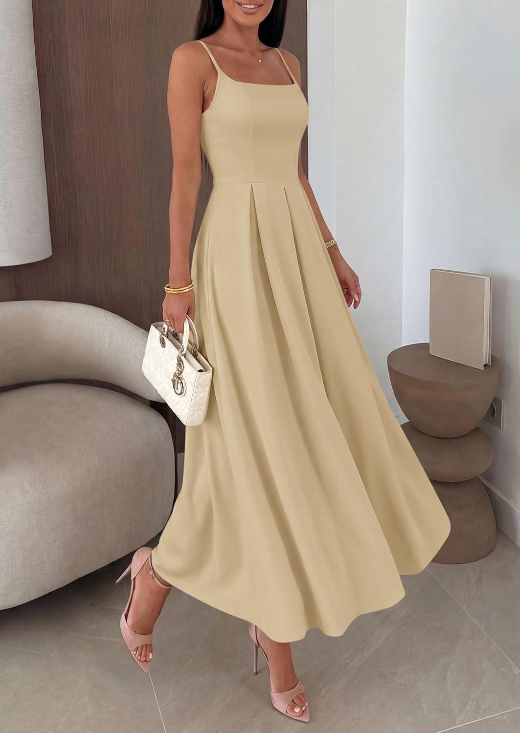 imagePRETTYGARDEN Cocktail Dresses for Women 2026 Spring Elegant Ruffle A Line Long Flowy Summer Formal Wedding Guest Maxi DressLight Khaki