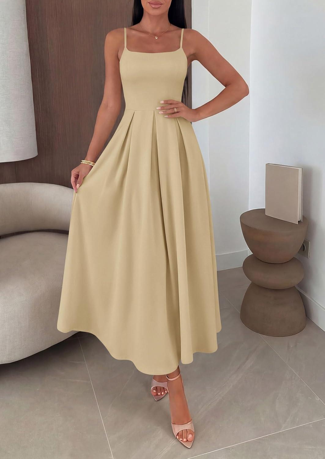 imagePRETTYGARDEN Cocktail Dresses for Women 2026 Spring Elegant Ruffle A Line Long Flowy Summer Formal Wedding Guest Maxi DressLight Khaki