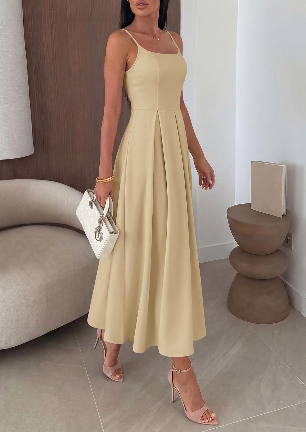imagePRETTYGARDEN Cocktail Dresses for Women 2026 Spring Elegant Ruffle A Line Long Flowy Summer Formal Wedding Guest Maxi DressLight Khaki