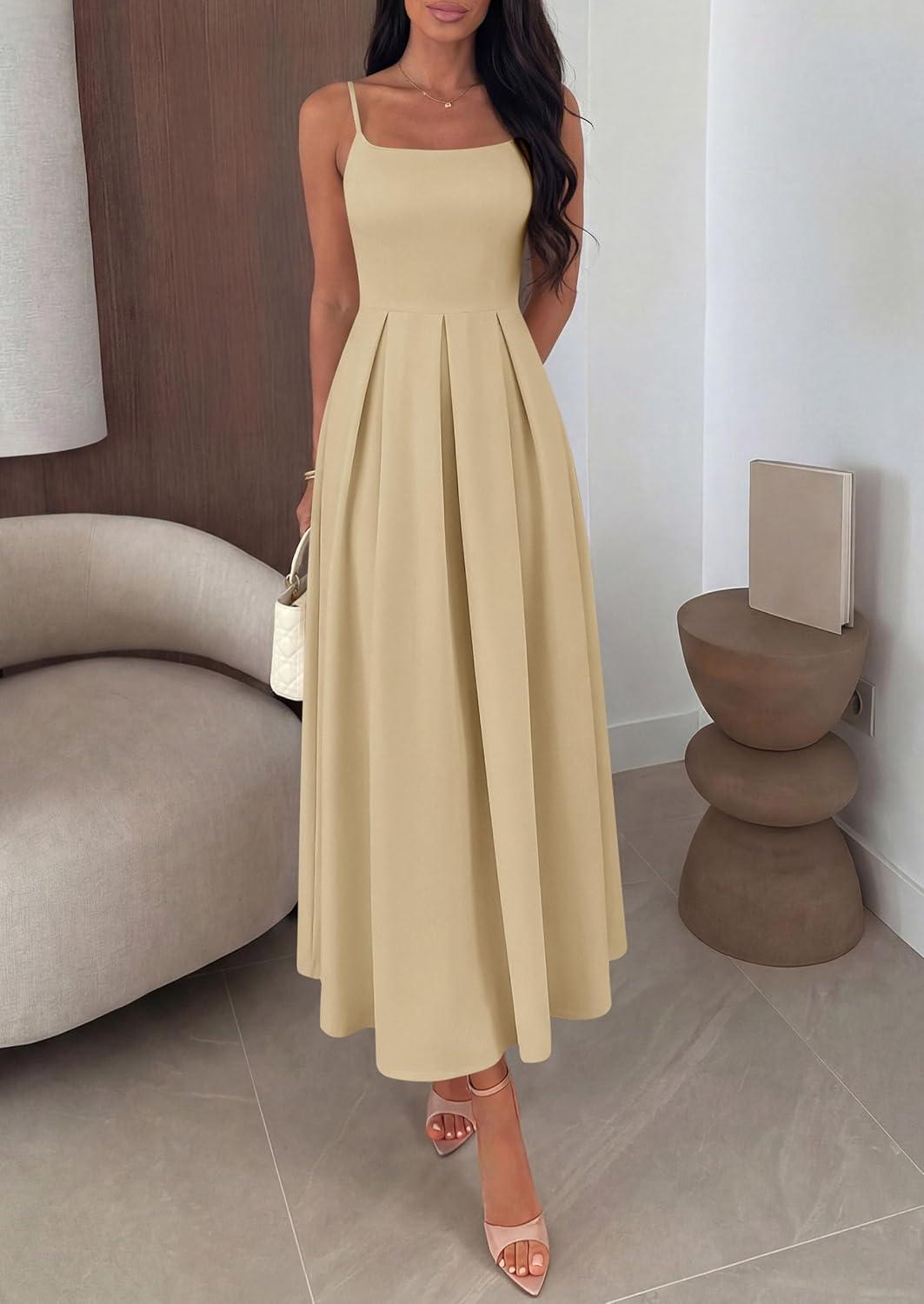 imagePRETTYGARDEN Cocktail Dresses for Women 2026 Spring Elegant Ruffle A Line Long Flowy Summer Formal Wedding Guest Maxi DressLight Khaki