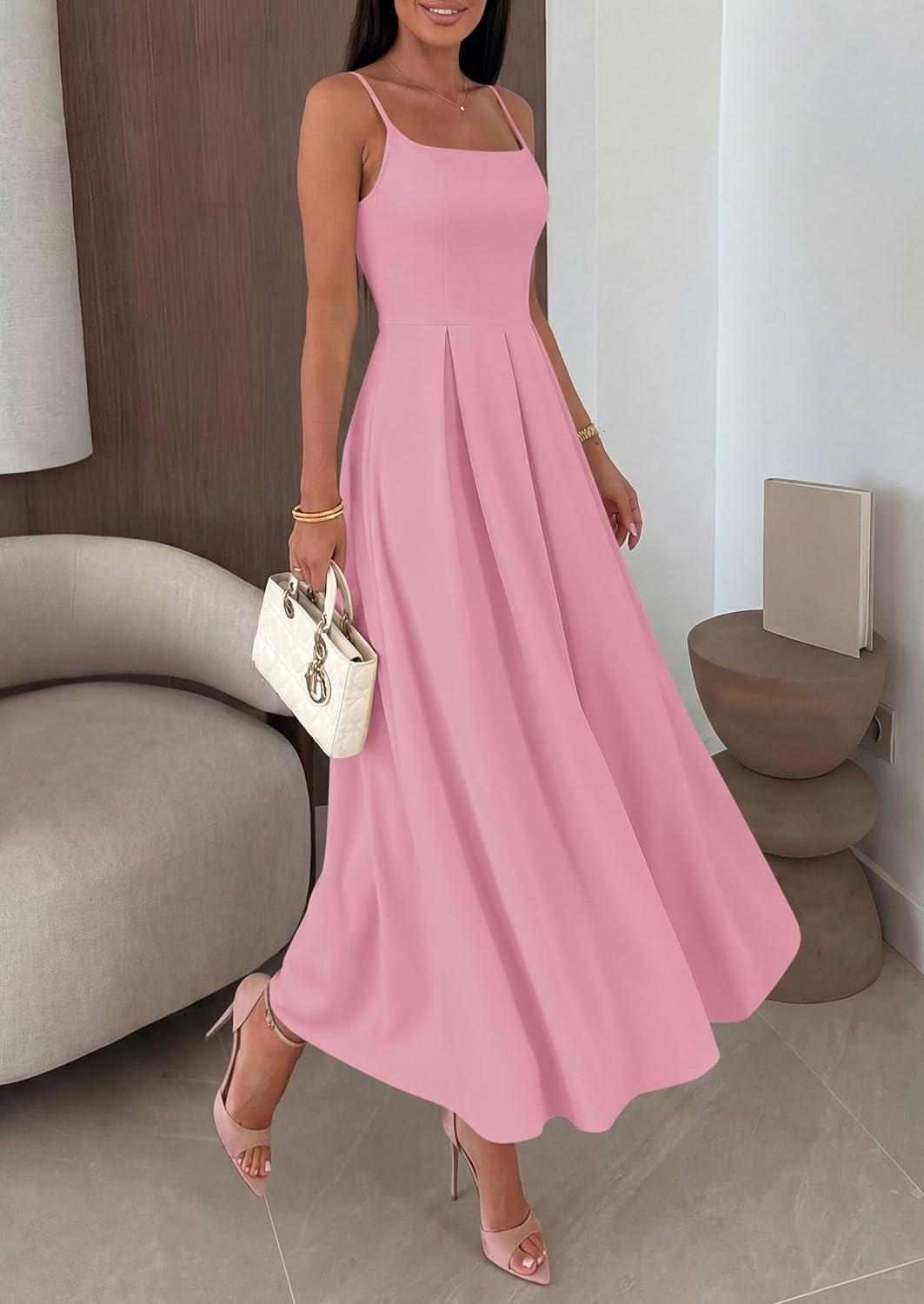 imagePRETTYGARDEN Cocktail Dresses for Women 2026 Spring Elegant Ruffle A Line Long Flowy Summer Formal Wedding Guest Maxi DressPink