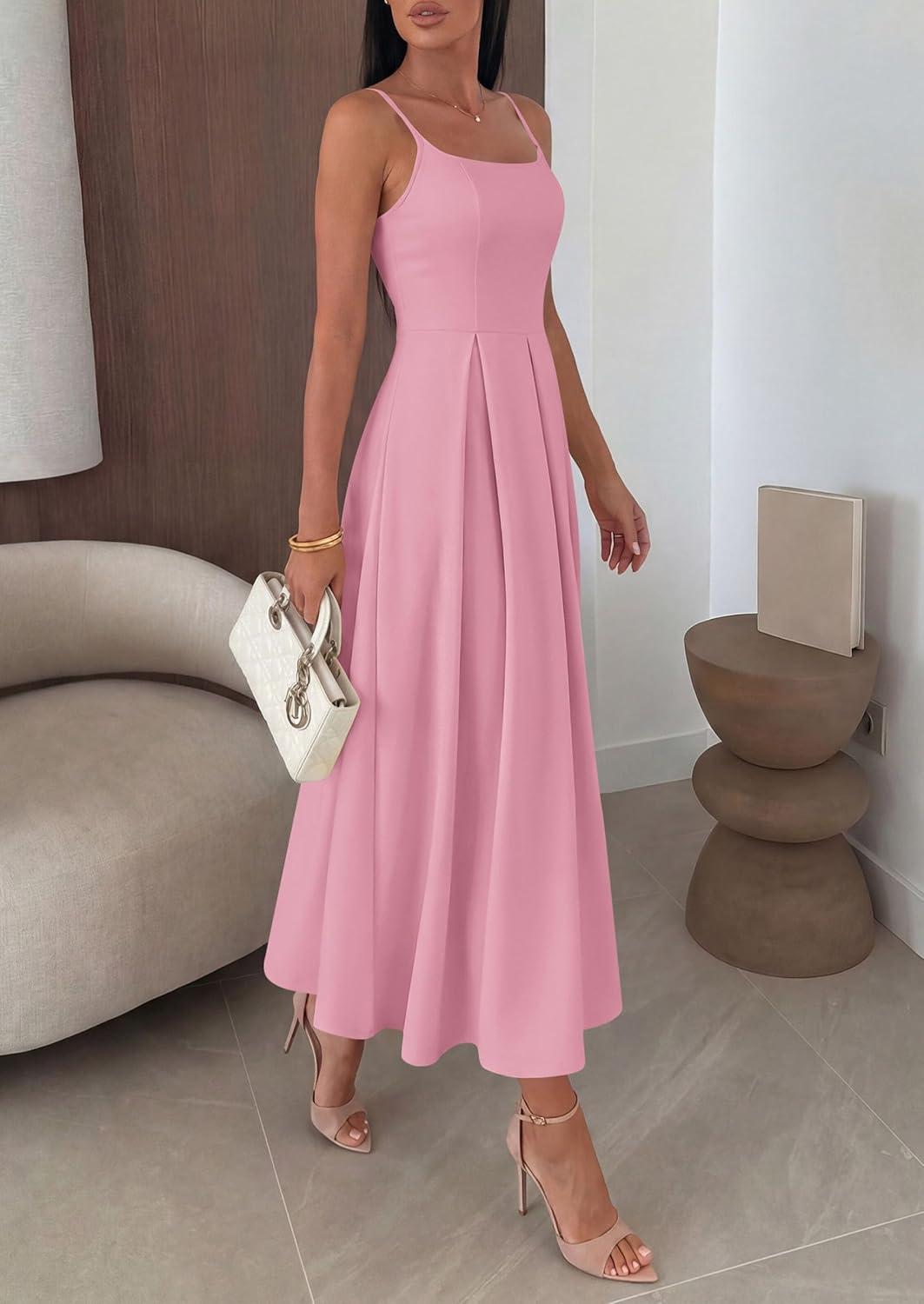 imagePRETTYGARDEN Cocktail Dresses for Women 2026 Spring Elegant Ruffle A Line Long Flowy Summer Formal Wedding Guest Maxi DressPink