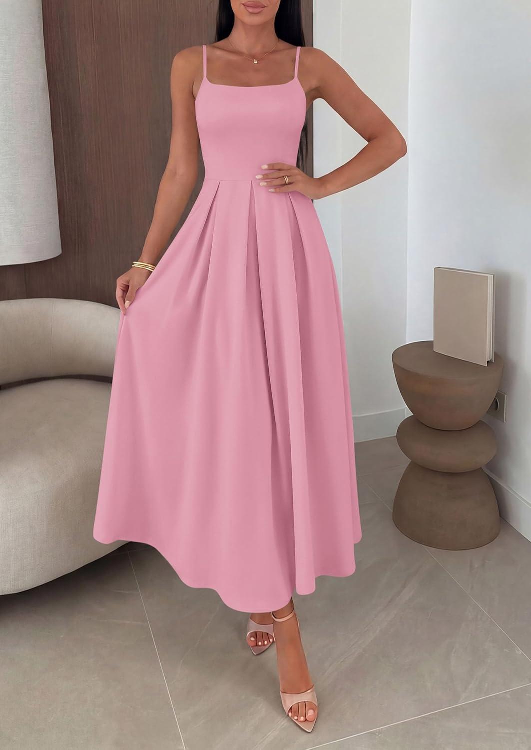 imagePRETTYGARDEN Cocktail Dresses for Women 2026 Spring Elegant Ruffle A Line Long Flowy Summer Formal Wedding Guest Maxi DressPink
