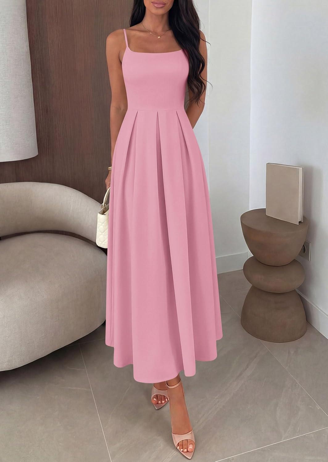 imagePRETTYGARDEN Cocktail Dresses for Women 2026 Spring Elegant Ruffle A Line Long Flowy Summer Formal Wedding Guest Maxi DressPink