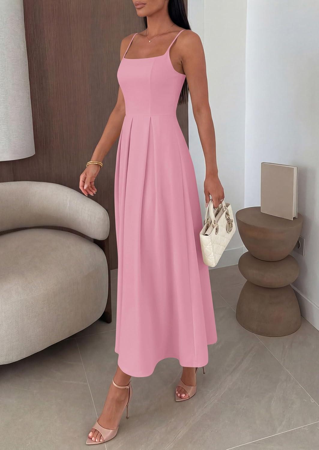 imagePRETTYGARDEN Cocktail Dresses for Women 2026 Spring Elegant Ruffle A Line Long Flowy Summer Formal Wedding Guest Maxi DressPink