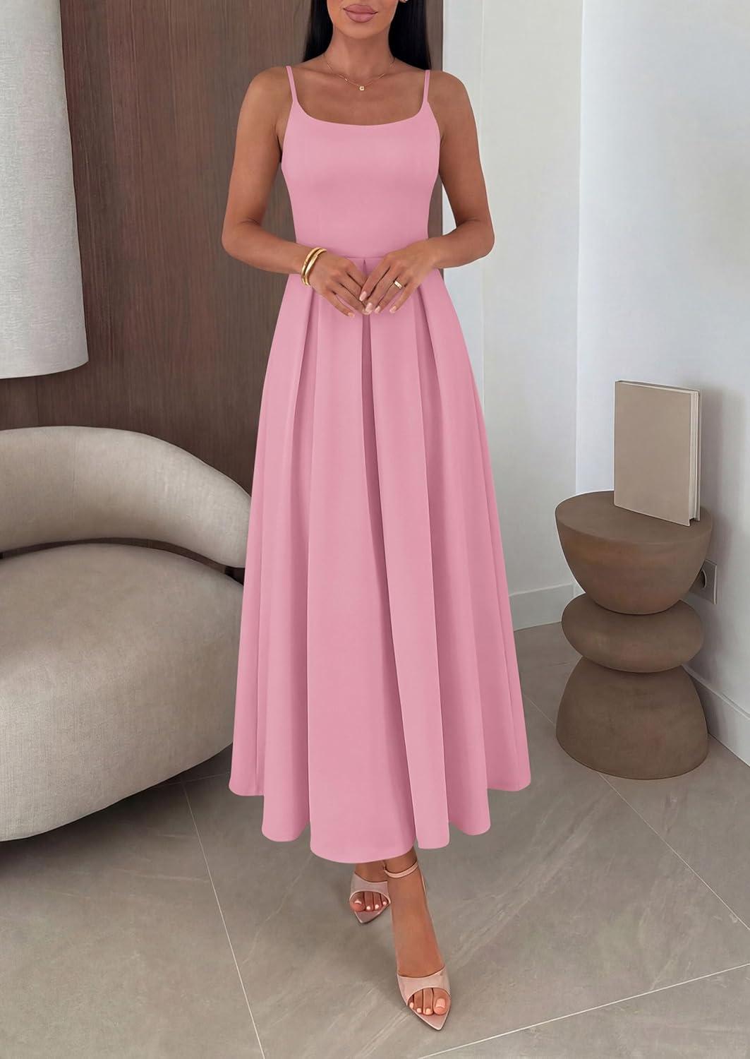 imagePRETTYGARDEN Cocktail Dresses for Women 2026 Spring Elegant Ruffle A Line Long Flowy Summer Formal Wedding Guest Maxi DressPink