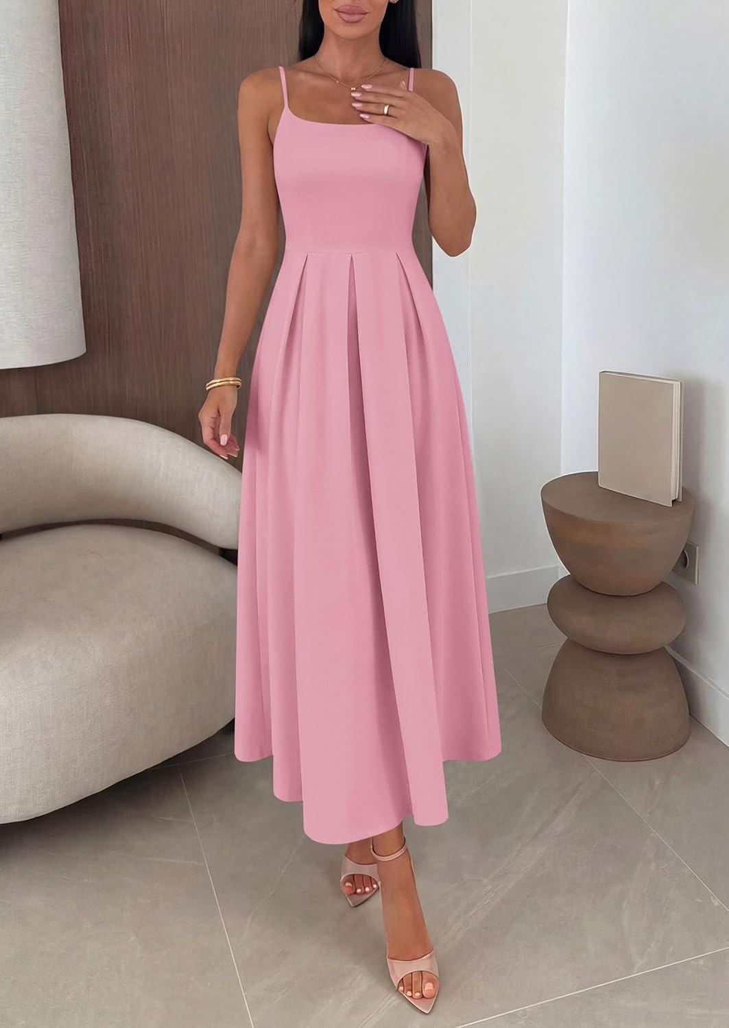 imagePRETTYGARDEN Cocktail Dresses for Women 2026 Spring Elegant Ruffle A Line Long Flowy Summer Formal Wedding Guest Maxi DressPink