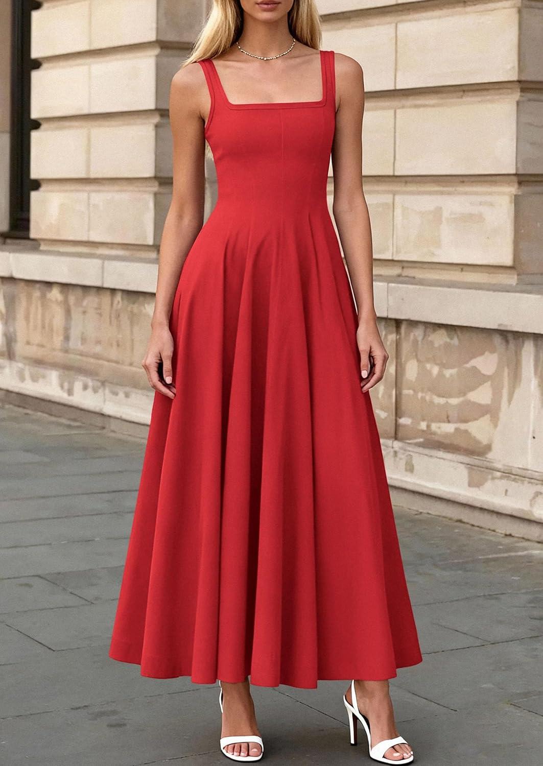 imagePRETTYGARDEN Cocktail Dresses for Women Formal 2026 Summer Sleeveless A Line Long Flowy Spring Wedding Guest Party Midi DressRed