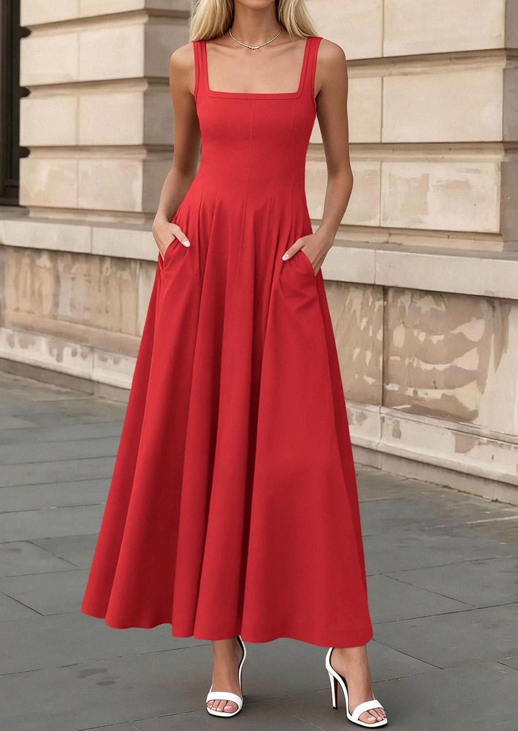 imagePRETTYGARDEN Cocktail Dresses for Women Formal 2026 Summer Sleeveless A Line Long Flowy Spring Wedding Guest Party Midi DressRed