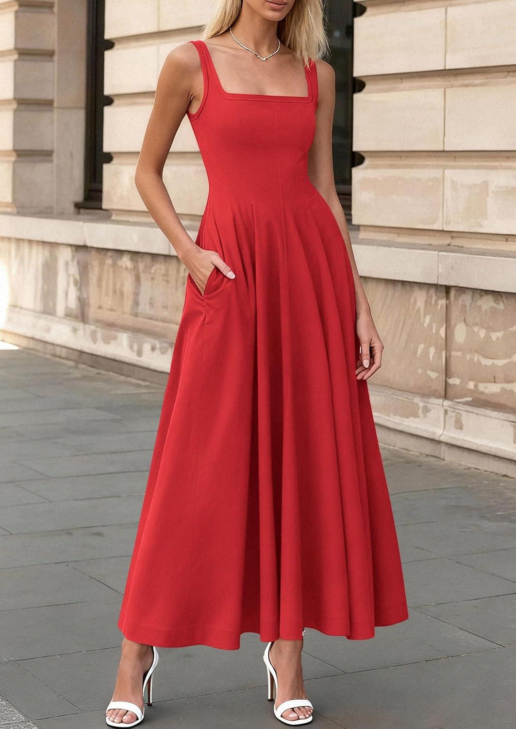 imagePRETTYGARDEN Cocktail Dresses for Women Formal 2026 Summer Sleeveless A Line Long Flowy Spring Wedding Guest Party Midi DressRed