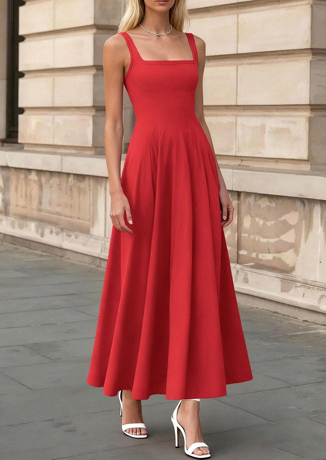 imagePRETTYGARDEN Cocktail Dresses for Women Formal 2026 Summer Sleeveless A Line Long Flowy Spring Wedding Guest Party Midi DressRed