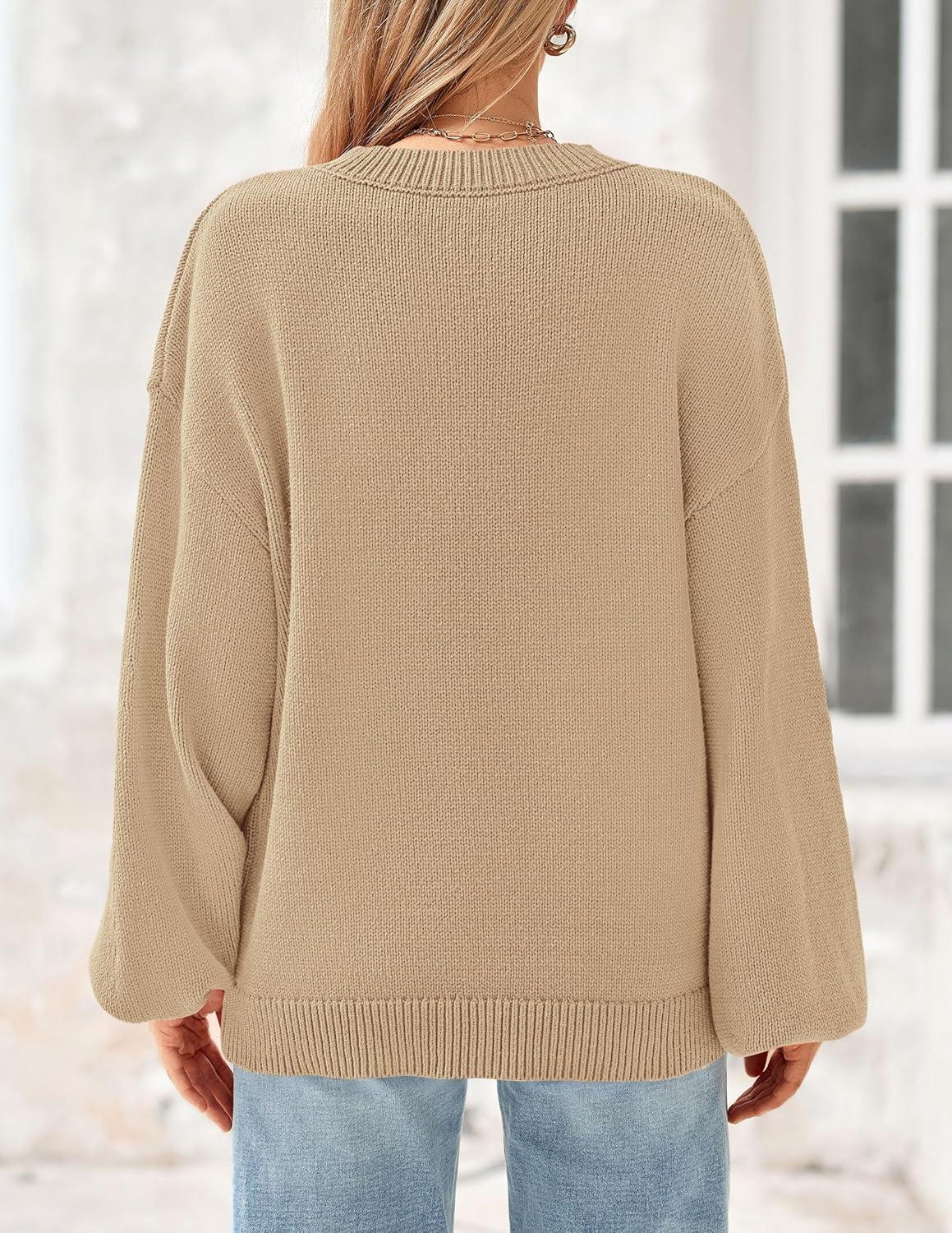 imagePRETTYGARDEN Womens 2024 Winter Chunky Knit Sweater Casual Long Lantern Sleeve Crewneck Pullover Jumper Tops
