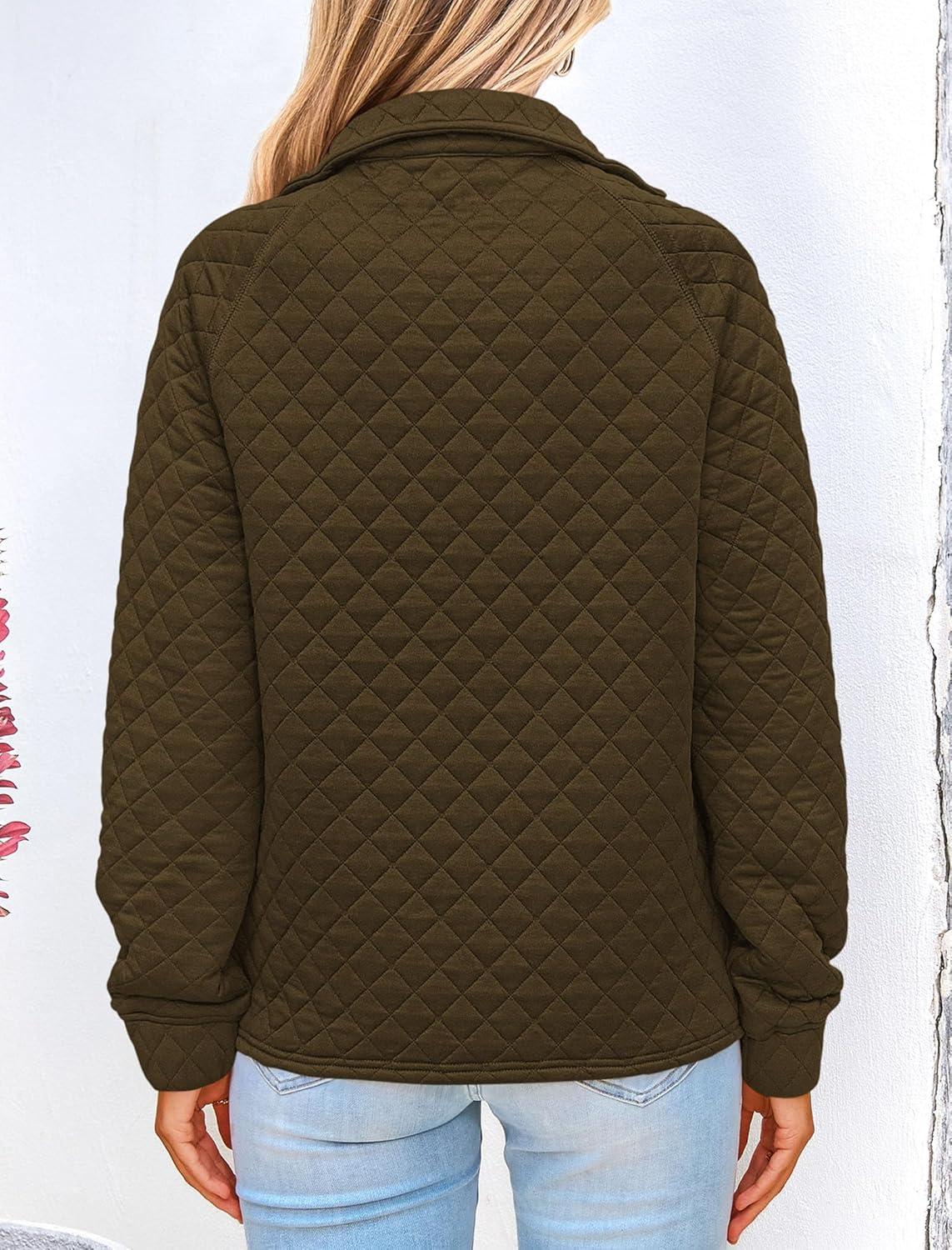 imagePRETTYGARDEN Womens Winter Quilted Sweatshirt Casual Quarter Zip Collared Long Sleeve V Neck Pullover Tops