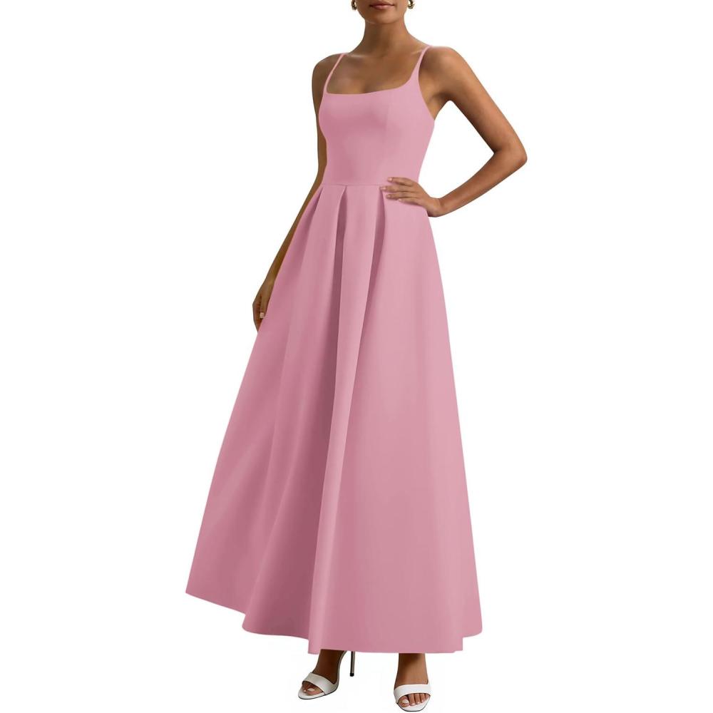 imagePRETTYGARDEN Cocktail Dresses for Women 2026 Spring Elegant Ruffle A Line Long Flowy Summer Formal Wedding Guest Maxi DressPink