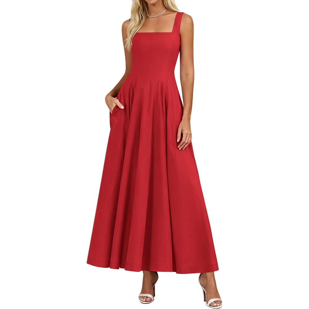 imagePRETTYGARDEN Cocktail Dresses for Women Formal 2026 Summer Sleeveless A Line Long Flowy Spring Wedding Guest Party Midi DressRed