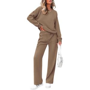 PRETTYGARDEN Women’s 2 Piece Outfits 2024 Winter Fashion Tracksuits Long Sleeve Pullover Tops Straight Leg Pants Lounge Sets