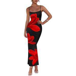 PRETTYGARDEN Womens Floral Maxi Dress Summer 2026 Sexy Spaghetti Strap Slip Bodycon Mesh Beach Vacation Dresses(Black)