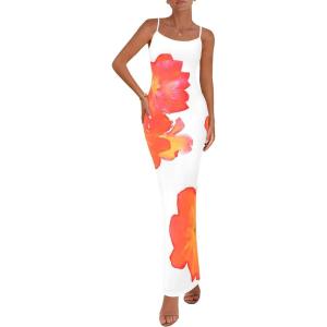 PRETTYGARDEN Womens Floral Maxi Dress Summer 2026 Sexy Spaghetti Strap Slip Bodycon Mesh Beach Vacation Dresses(White Orange Floral)