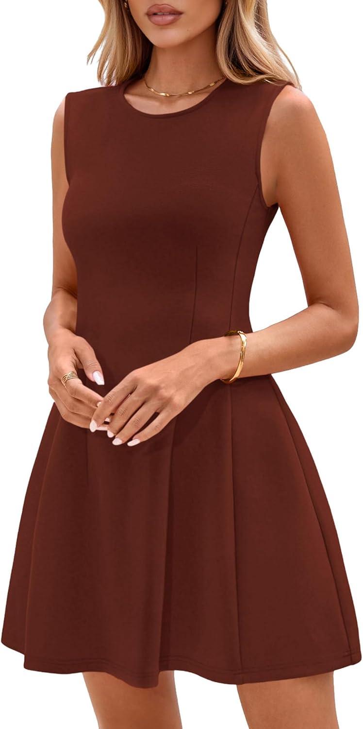 imagePRETTYGARDEN Summer Dresses for Women 2026 Elegant Classy Spring A Line Business Casual Work Graduation Cocktail Short DressBrick Red