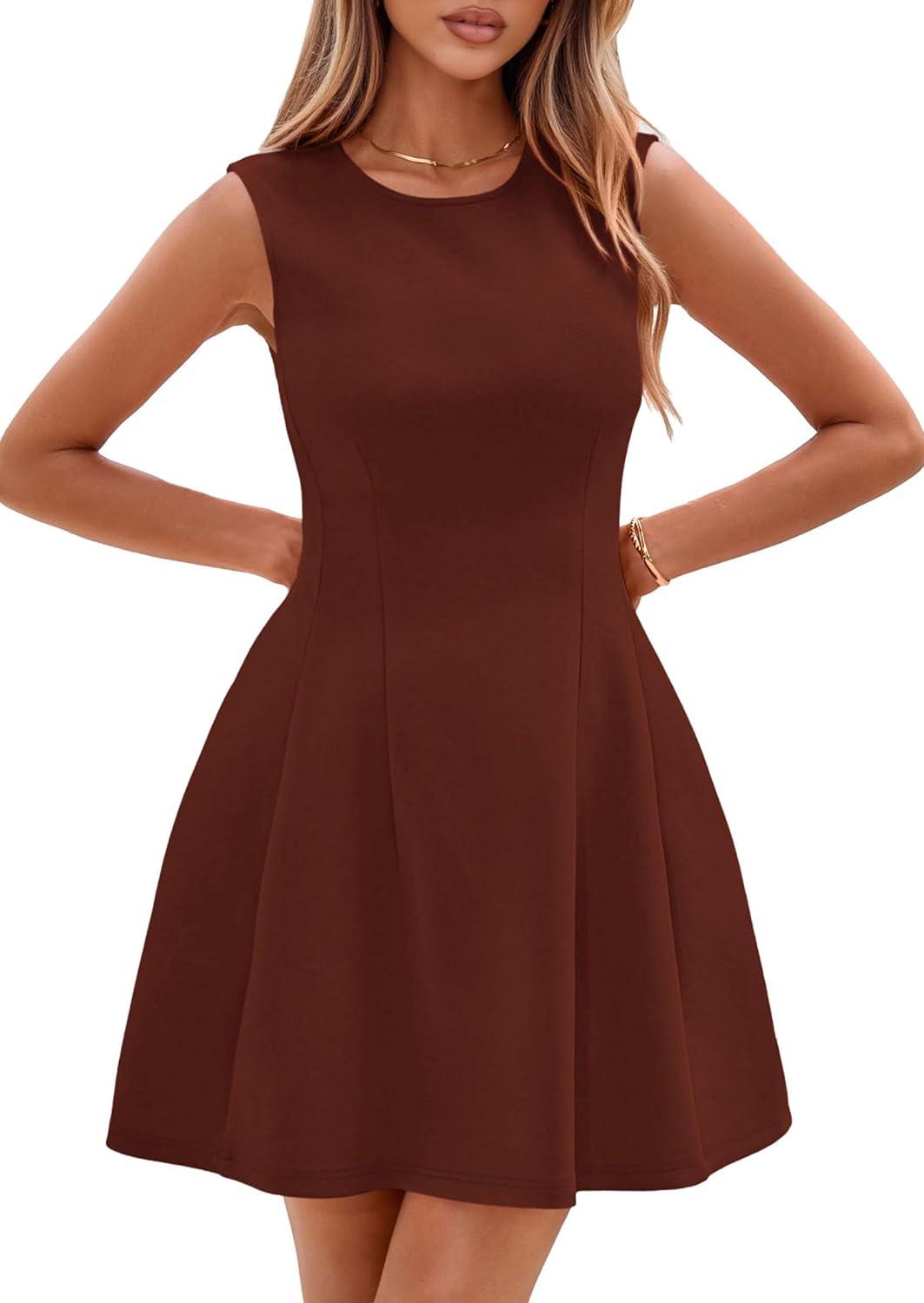 imagePRETTYGARDEN Summer Dresses for Women 2026 Elegant Classy Spring A Line Business Casual Work Graduation Cocktail Short DressBrick Red