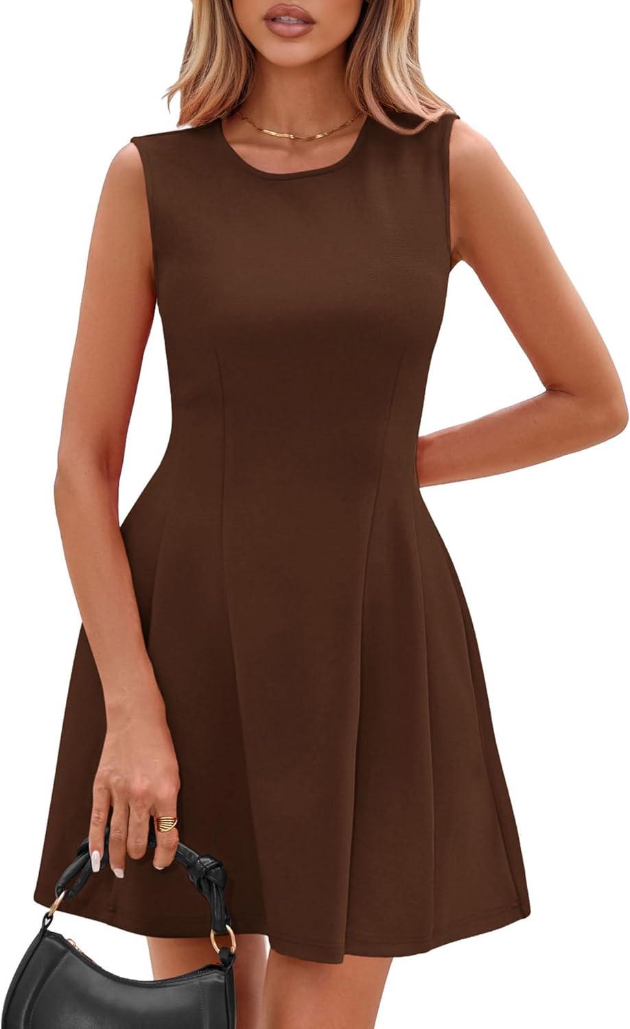 imagePRETTYGARDEN Summer Dresses for Women 2026 Elegant Classy Spring A Line Business Casual Work Graduation Cocktail Short DressDark Brown