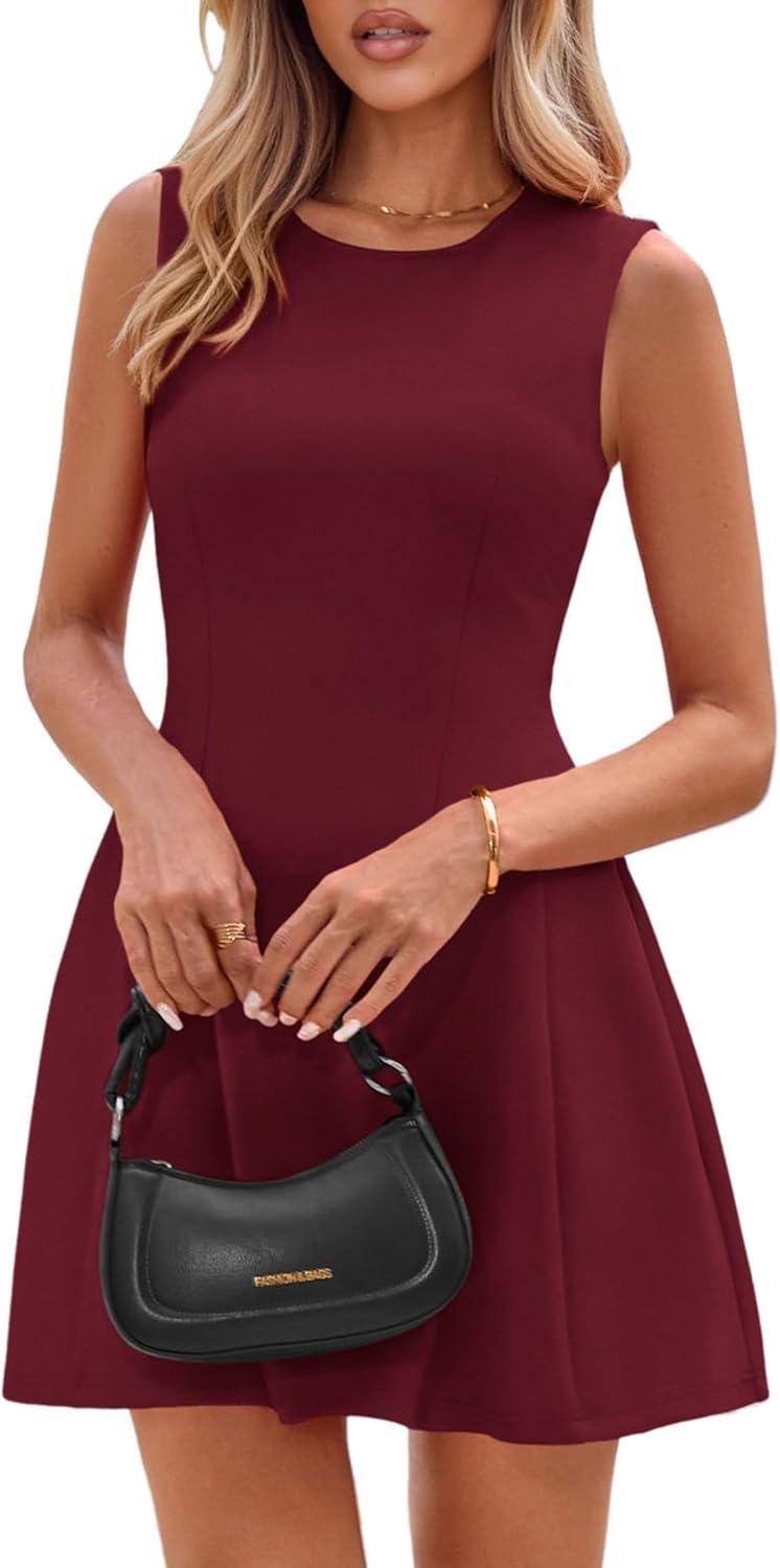 imagePRETTYGARDEN Summer Dresses for Women 2026 Elegant Classy Spring A Line Business Casual Work Graduation Cocktail Short DressDark Red