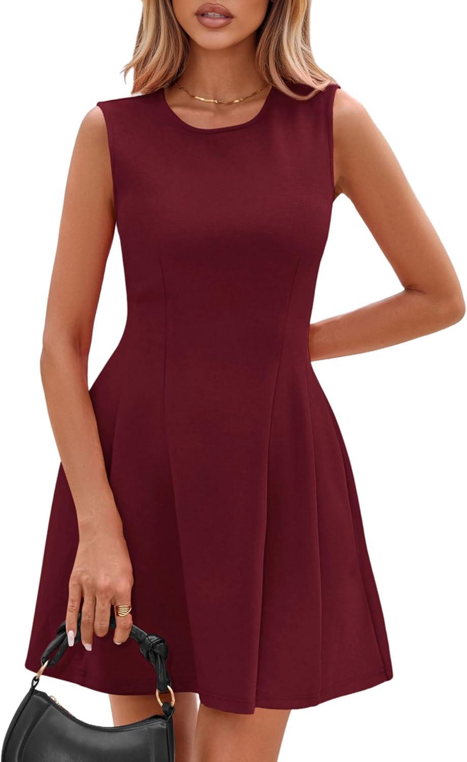 imagePRETTYGARDEN Summer Dresses for Women 2026 Elegant Classy Spring A Line Business Casual Work Graduation Cocktail Short DressDark Red