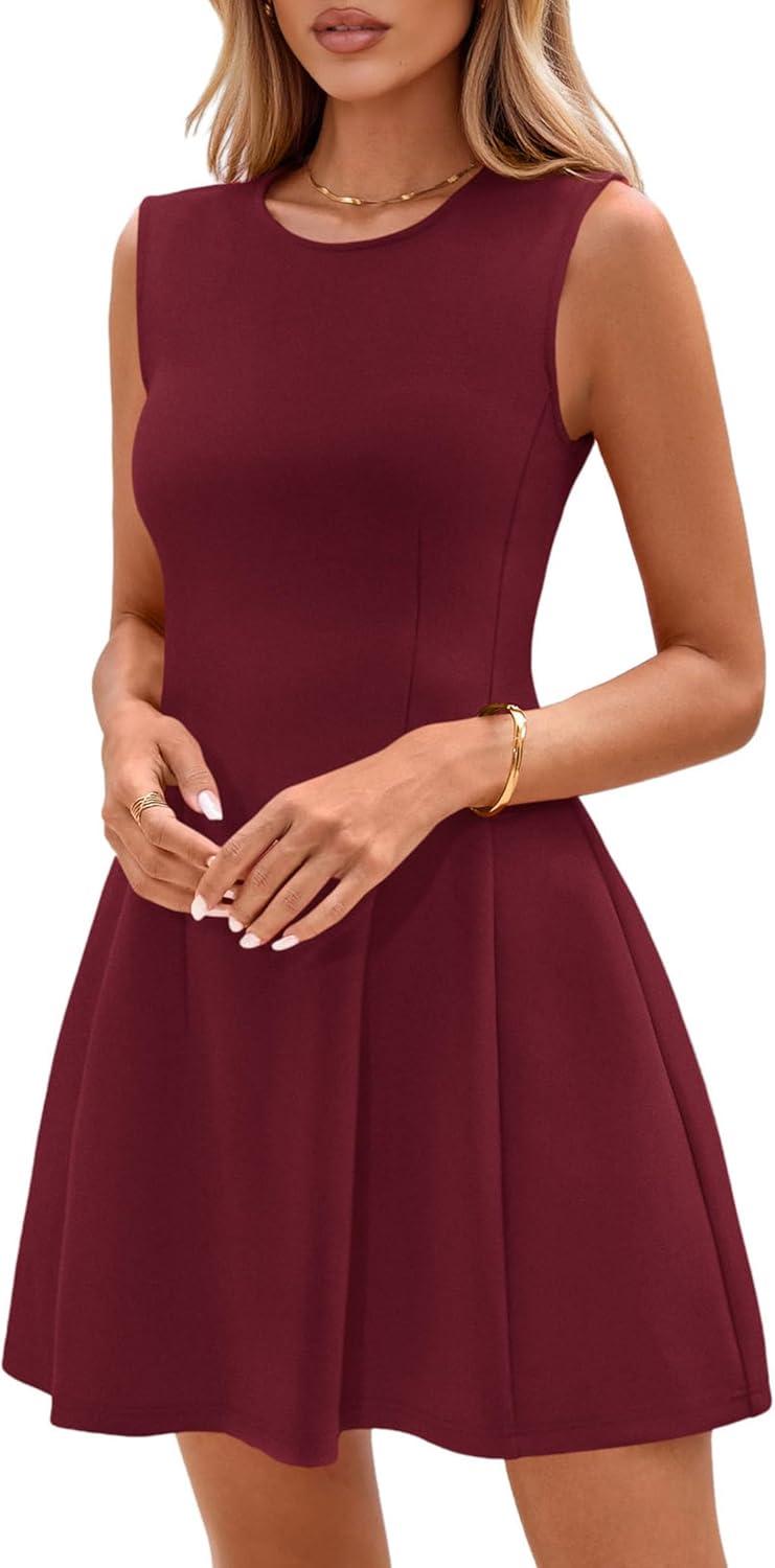 imagePRETTYGARDEN Summer Dresses for Women 2026 Elegant Classy Spring A Line Business Casual Work Graduation Cocktail Short DressDark Red