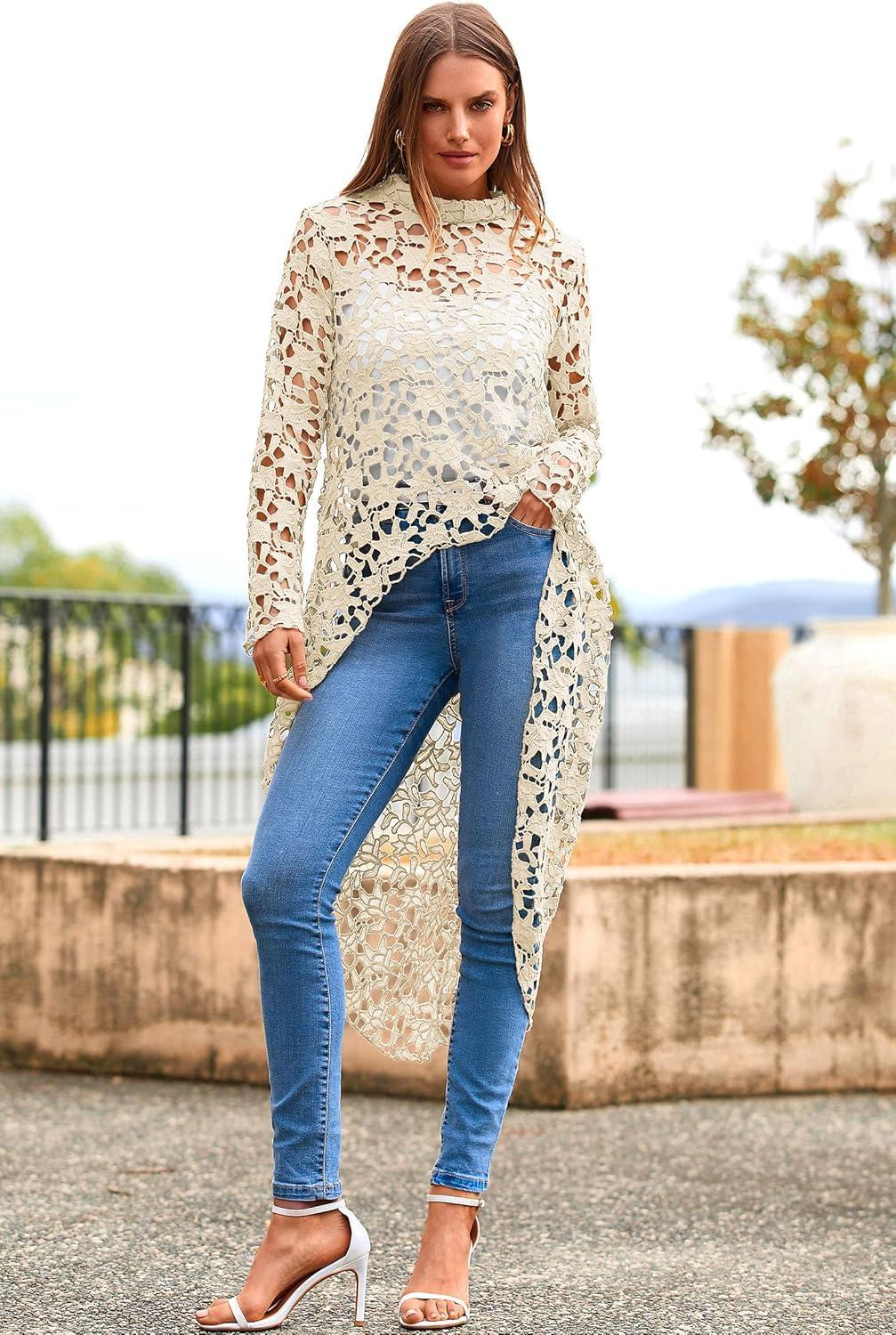 imagePRETTYGARDEN Womens Long Sleeve Round Neck High Low Asymmetrical Irregular Hem Casual Tops Blouse Shirt DressApricot